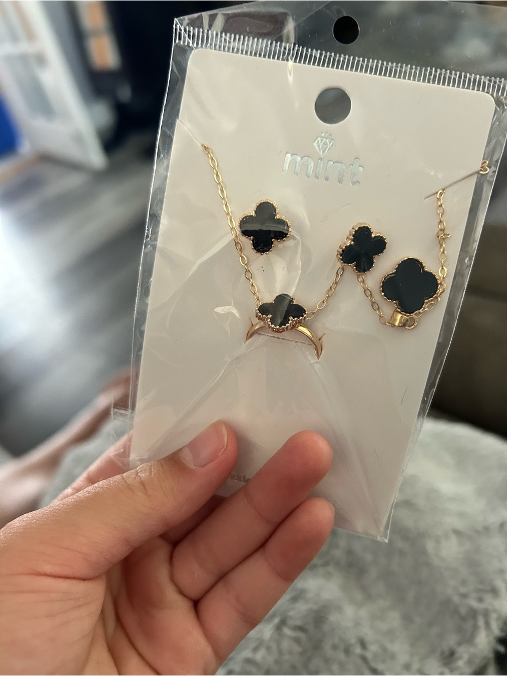 4/$50 mint Black Clover Pendant Necklace and Earring Set